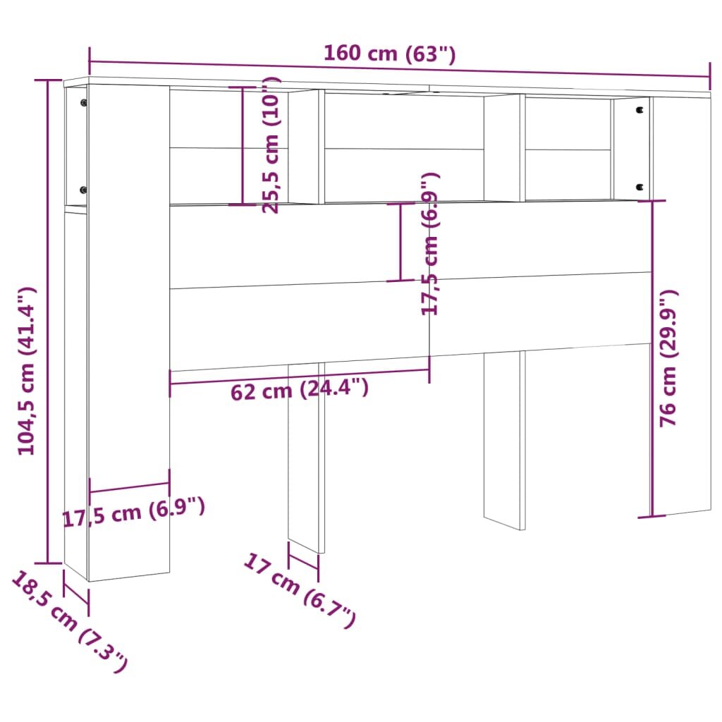 vidaXL Galvūgalis-spintelė, baltos spalvos, 160x18,5x104,5cm kaina ir informacija | Lovos | pigu.lt