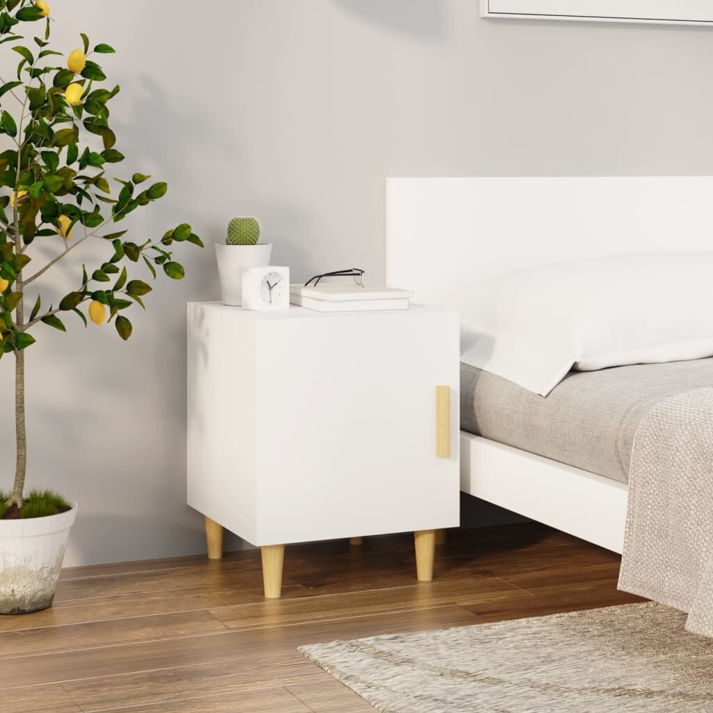 vidaXL Naktinės spintelės, 2vnt., baltos spalvos, apdirbta mediena kaina ir informacija | Spintelės prie lovos | pigu.lt