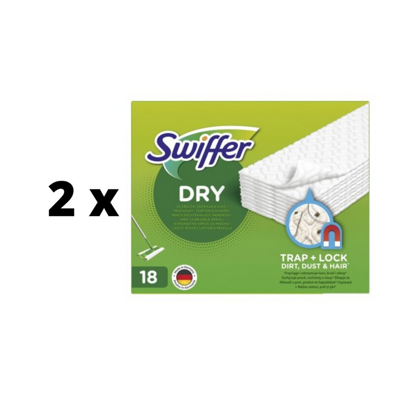 Swiffer Sweeper sausos šluostės, papildymas 18vnt x 2 vnt. pakuotė kaina ir informacija | Valymo reikmenys ir priedai | pigu.lt