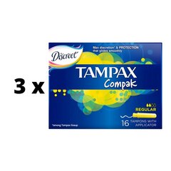 Тампоны Tampax Compak Regular, 16 шт. х 3 шт. упаковка цена и информация | Тампоны, гигиенические прокладки для критических дней, ежедневные прокладки | pigu.lt