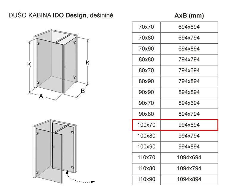 Dušo kabina IDO Design, dešininė 100x70 цена и информация | Dušo kabinos | pigu.lt