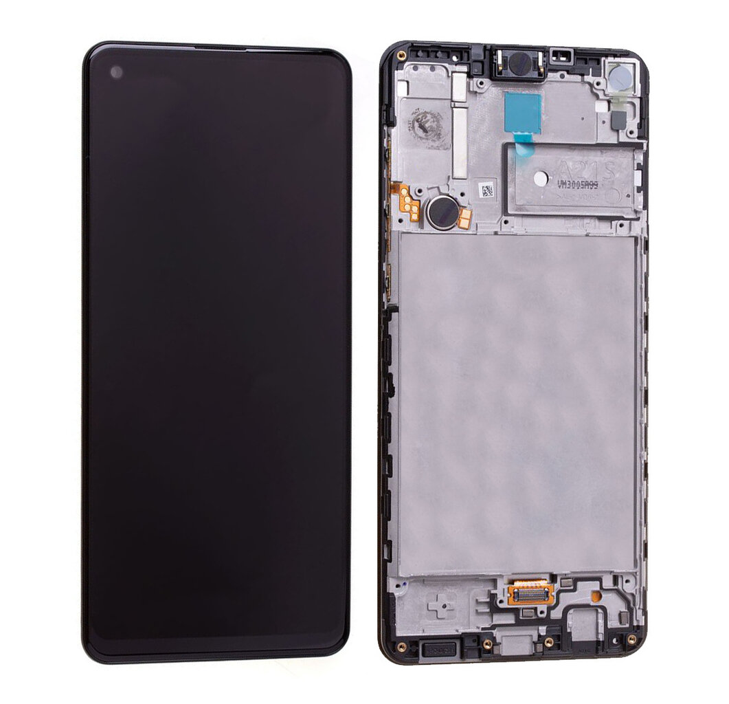 Ekranas Samsung A217 A21s su lietimui jautriu stikliuku ir rėmeliu originalus Black (service pack) цена и информация | Telefonų dalys ir įrankiai jų remontui | pigu.lt