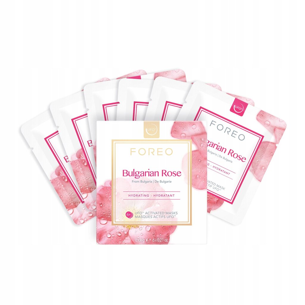 Drėkinamųjų veido kaukių rinkinys Foreo UFO Mask Set - Bulgarian Rose, 6 vnt x 6 g kaina ir informacija | Veido kaukės, paakių kaukės | pigu.lt