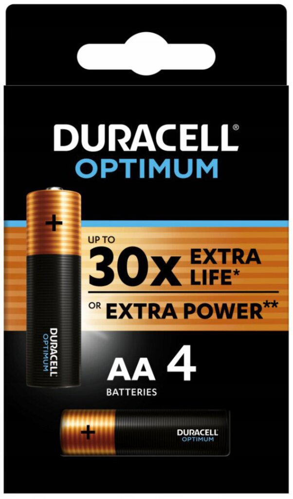 Baterijos Duracell Optimum, AA (LR6), 4vnt. цена и информация | Elementai | pigu.lt