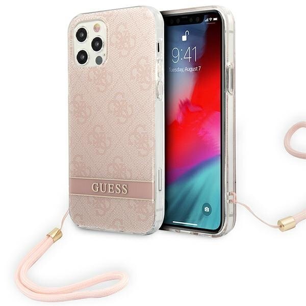 Guess GUOHCP12MH4STP skirtas Apple iPhone 12/12 Pro, rožinis kaina ir informacija | Telefono dėklai | pigu.lt