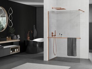 Walk-in dušo sienelė Mexen Kioto+ su lentynėle, rose gold/skaidrus stiklas, 70,80,90,100,110,120,130,140x200 cm kaina ir informacija | Dušo durys ir sienelės | pigu.lt