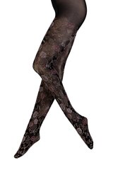 Женские фантазийные колготки черного цвета с романтичным цветочным узором в нежных розовых тонах CARMEN цена и информация | Колготки | pigu.lt