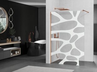 Walk-in dušo sienelė Mexen Kioto+ su lentynėle, rose gold/stiklas su raštu, 70,80,90,100,110,120,130,140x200 cm kaina ir informacija | Dušo durys ir sienelės | pigu.lt