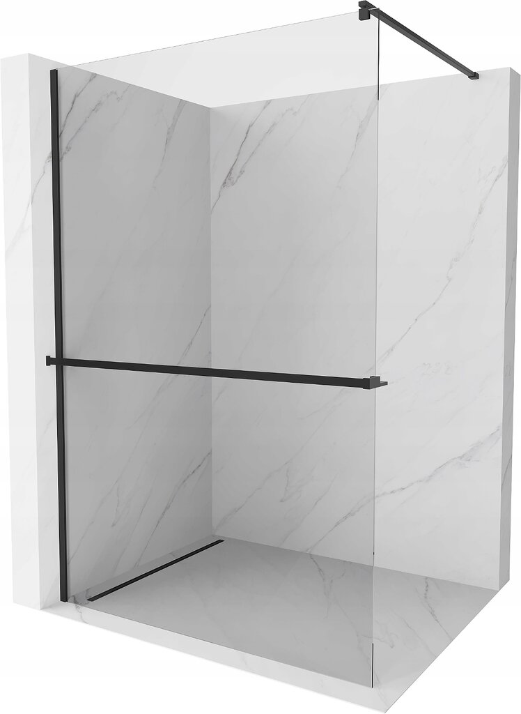 Walk-in dušo sienelė Mexen Kioto+ su lentynėle, black/skaidrus stiklas, 70,80,90,100,110,120,130,140x200 cm цена и информация | Dušo durys ir sienelės | pigu.lt