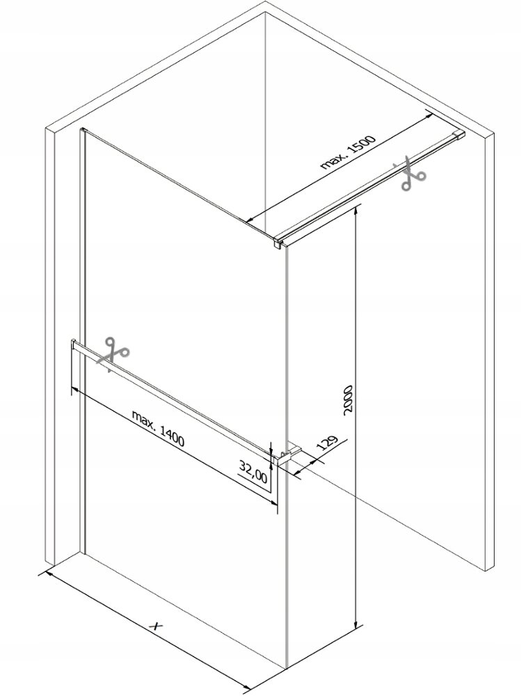 Walk-in dušo sienelė Mexen Kioto+ su lentynėle, black/skaidrus stiklas, 70,80,90,100,110,120,130,140x200 cm цена и информация | Dušo durys ir sienelės | pigu.lt