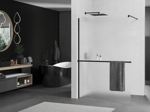 Walk-in dušo sienelė Mexen Kioto+ su lentynėle, black/matinis stiklas, 70,80,90,100,110,120x200 cm kaina ir informacija | Dušo durys ir sienelės | pigu.lt
