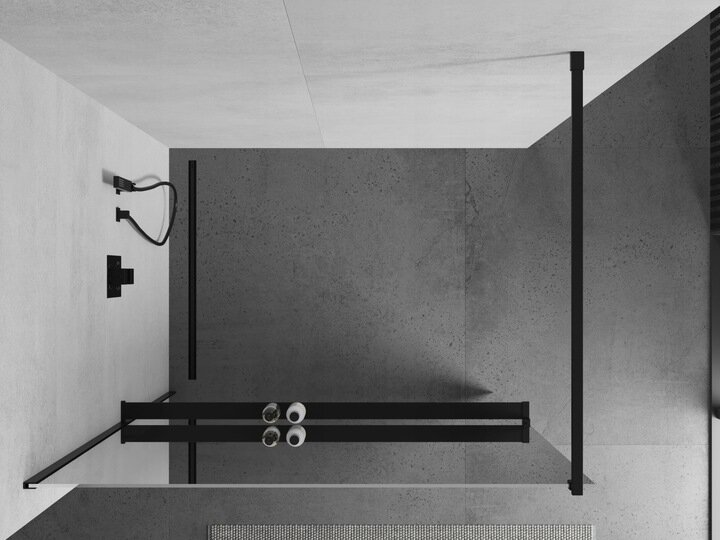 Walk-in dušo sienelė Mexen Kioto+ su lentynėle, black/veidrodis, 70,80,90,100,110,120x200 cm kaina ir informacija | Dušo durys ir sienelės | pigu.lt