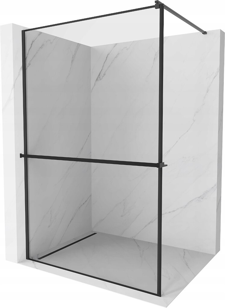 Walk-in dušo sienelė Mexen Kioto+ su lentynėle, black/black frame, 70,80,90,100,110,120,130,140x200 cm kaina ir informacija | Dušo durys ir sienelės | pigu.lt