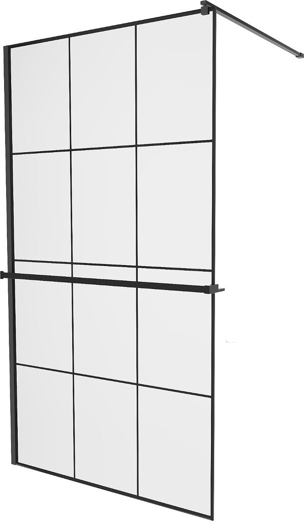 Walk-in dušo sienelė Mexen Kioto+ su lentynėle, black/juodas raštas, 70,80,90,100,110,120,130,140x200 cm kaina ir informacija | Dušo durys ir sienelės | pigu.lt