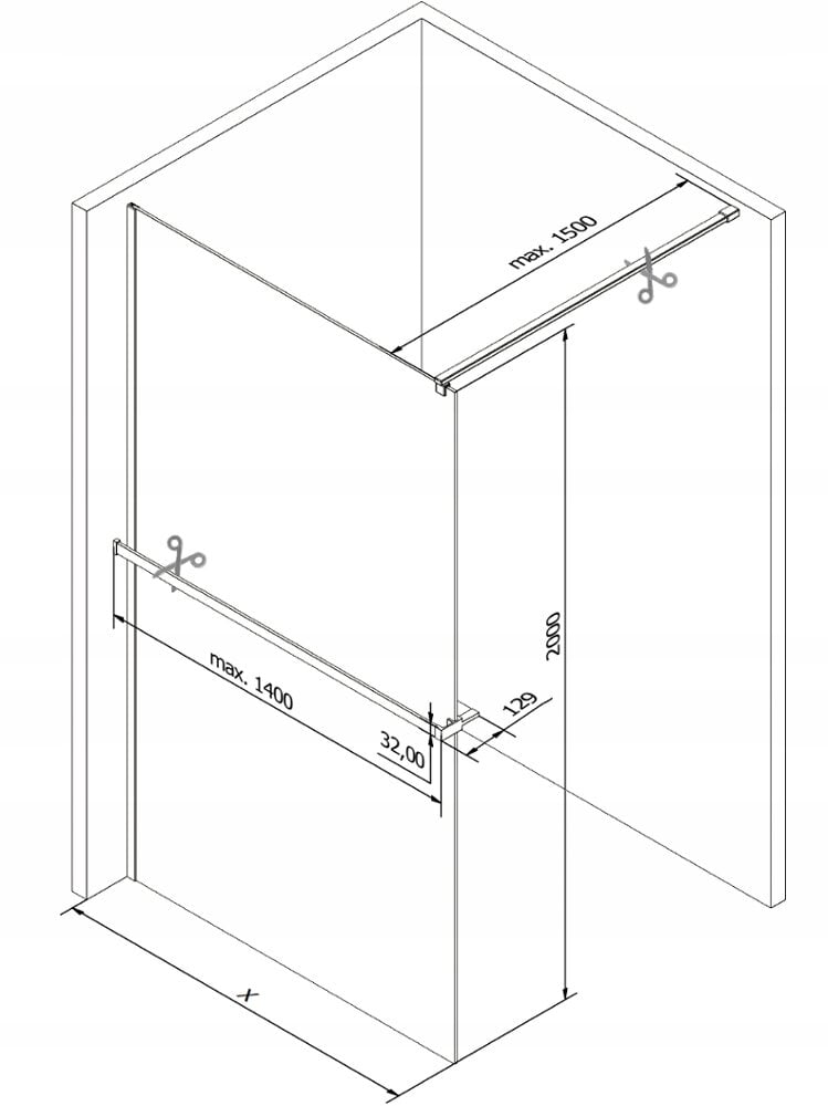 Walk-in dušo sienelė Mexen Kioto+ su lentynėle, black/stiklas su raštu, 70,80,90,100,110,120,130,140x200 cm kaina ir informacija | Dušo durys ir sienelės | pigu.lt