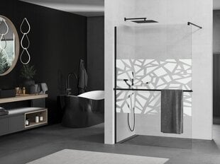 Walk-in dušo sienelė Mexen Kioto+ su lentynėle, black/stiklas su raštu, 70,80,90,100,110,120,130,140x200 cm kaina ir informacija | Dušo durys ir sienelės | pigu.lt