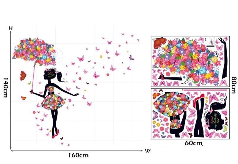 Vaikiškas sienų lipdukas Gėlių mergaitė su skėčiu kaina ir informacija | Interjero lipdukai | pigu.lt