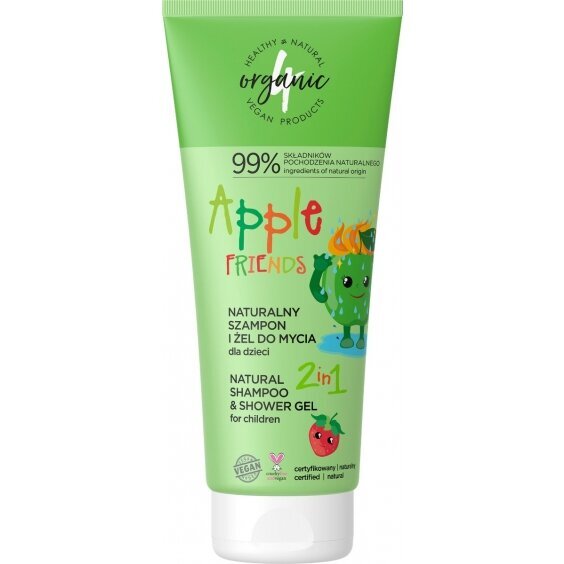 Šampūnas ir prausimosi gelis vaikams 2in1 Apple Friends 4organic, 200ml kaina ir informacija | Kosmetika vaikams ir mamoms | pigu.lt