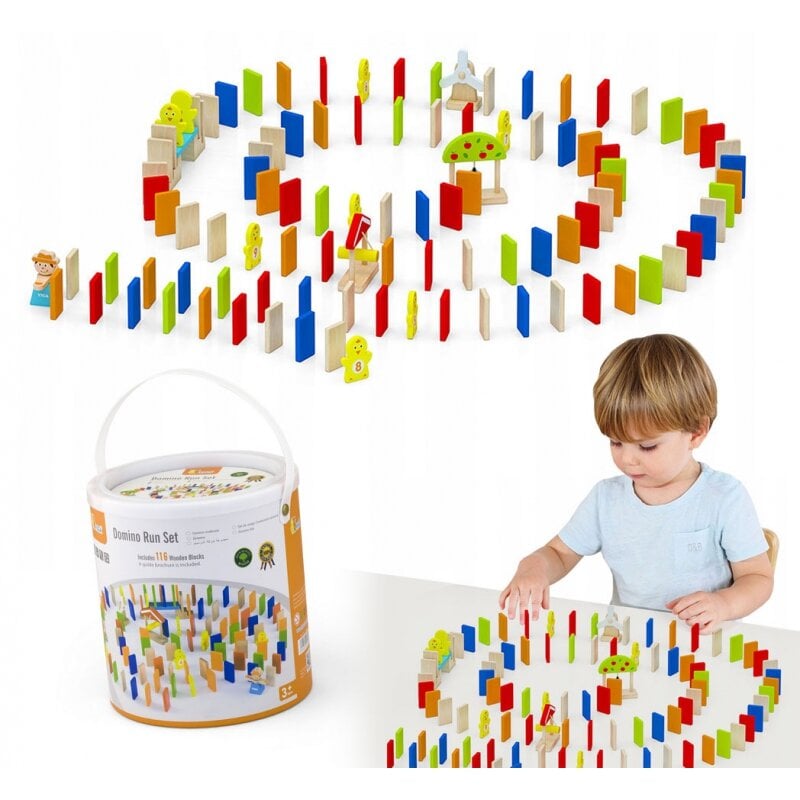Medinės kaladėlės - Domino, 116 elementų kaina ir informacija | Žaislai kūdikiams | pigu.lt