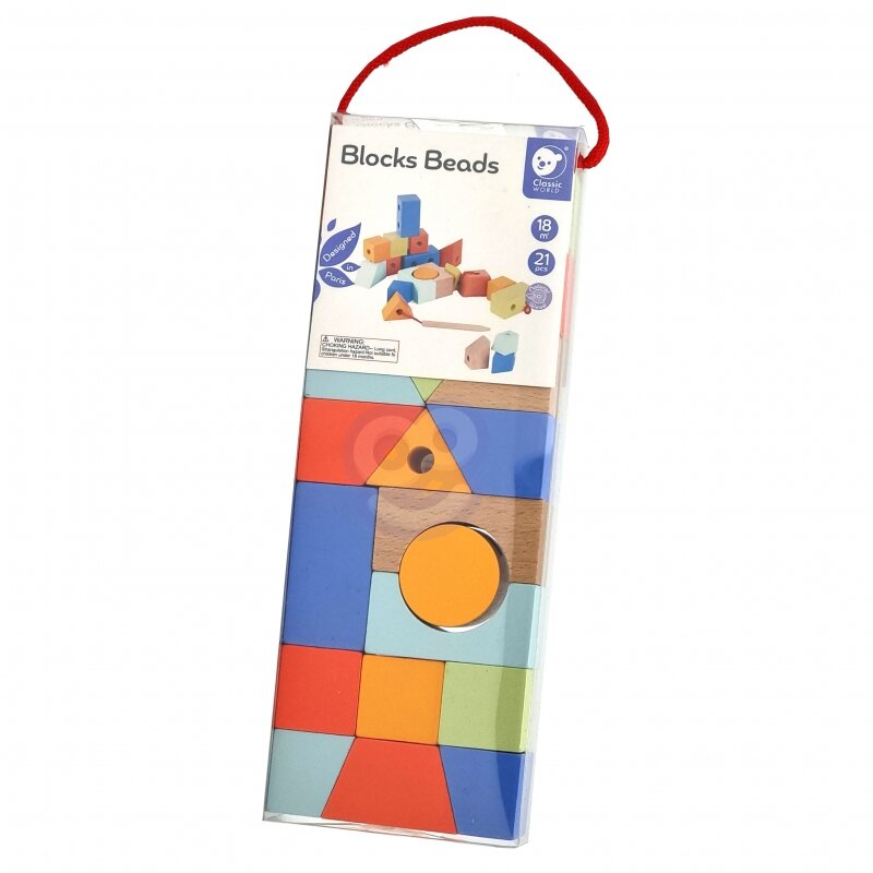 Medinės geometrinės figūros su virvele, 21 elementas kaina ir informacija | Žaislai kūdikiams | pigu.lt