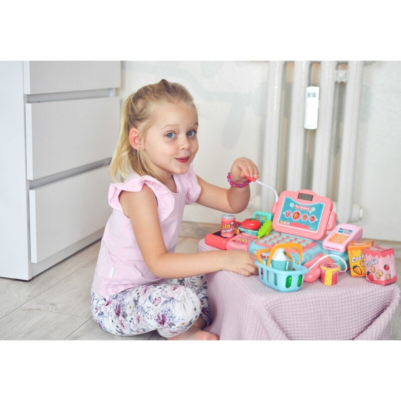 Žaislinis kasos aparatas su priedais, rožinis kaina ir informacija | Lavinamieji žaislai | pigu.lt