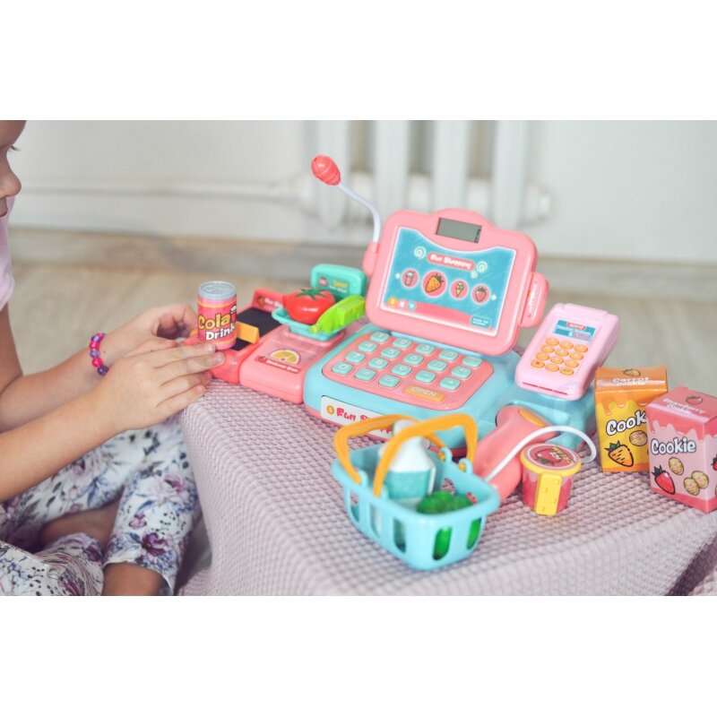 Žaislinis kasos aparatas su priedais, rožinis kaina ir informacija | Lavinamieji žaislai | pigu.lt