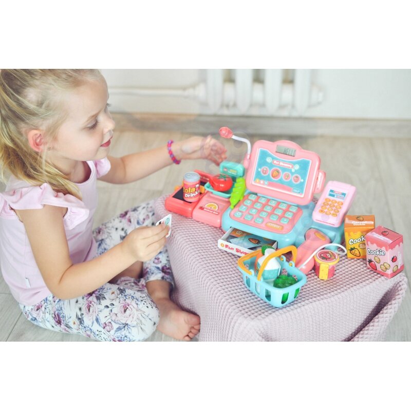 Žaislinis kasos aparatas su priedais, rožinis цена и информация | Lavinamieji žaislai | pigu.lt