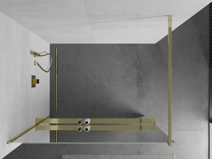 Walk-in dušo sienelė Mexen Kioto+ su lentynėle, gold/veidrodis, 70,80,90,100,110,120x200 cm цена и информация | Dušo durys ir sienelės | pigu.lt