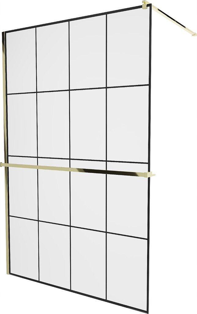Walk-in dušo sienelė Mexen Kioto+ su lentynėle, gold/juodas raštas, 70,80,90,100,110,120,130,140x200 cm kaina ir informacija | Dušo durys ir sienelės | pigu.lt