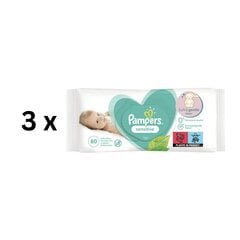 Салфетки PAMPERS Sensitive, 80 шт. x 3 шт., упаковка цена и информация | Одноразовые пеленки и влажные салфетки | pigu.lt