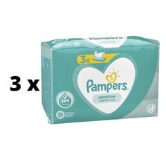 Servetėlės pampers Sensitive, 3 x 52vnt x 3 vnt. pakuotė цена и информация | Одноразовые пеленки и влажные салфетки | pigu.lt