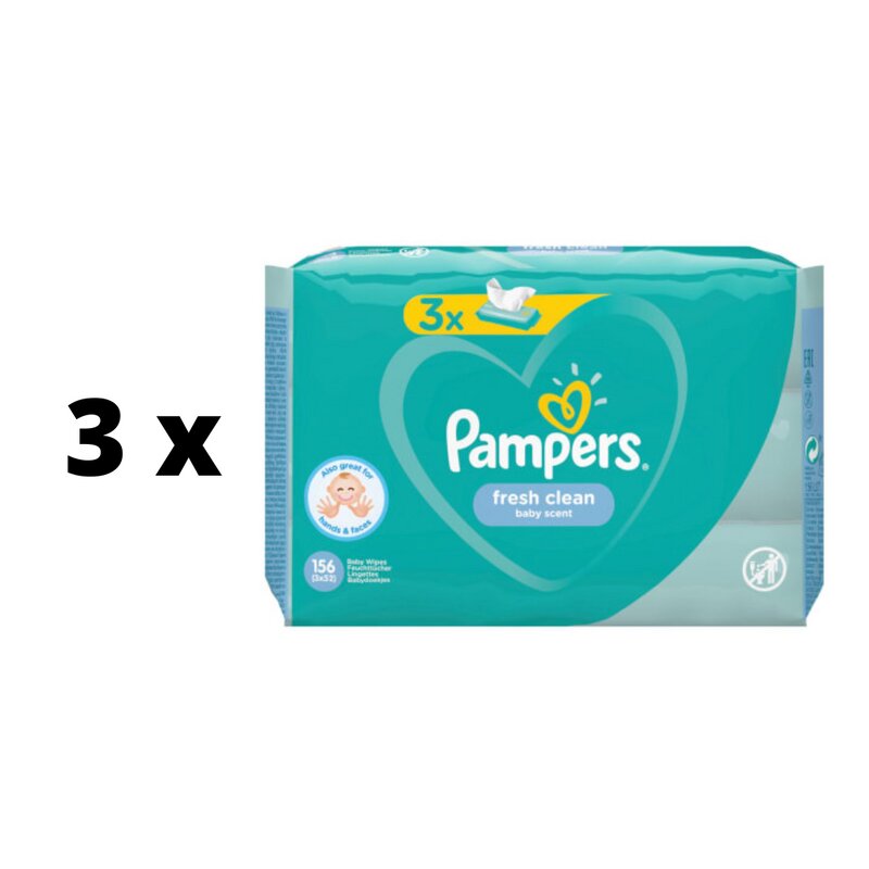 Servetėlės Pampers Fresh Clean, 3x52vnt x 3 vnt. pakuotė kaina ir informacija | Drėgnos servetėlės, paklotai | pigu.lt