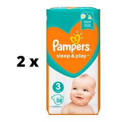 Подгузники Pampers Sleep&Play Value Pack 3 размер 6 - 10 кг, 58 шт. х 2 шт. упаковка цена и информация | Подгузники | pigu.lt