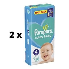 Sauskelnės PAMPERS Active Baby Maxi Pack, 4 dydis, 9-14 kg, 58 vnt. x 2 vnt. pakuotė kaina ir informacija | Sauskelnės | pigu.lt