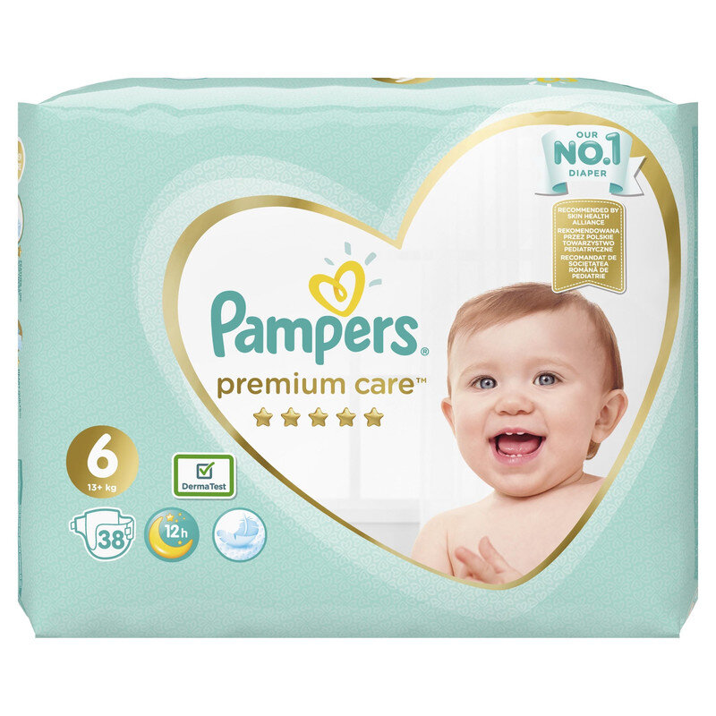 Sauskelnės PAMPERS Premium Care, Value Pack 6 dydis, 38 vnt. x 1 vnt. pakuotė kaina ir informacija | Sauskelnės | pigu.lt