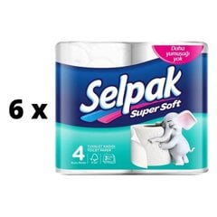 Туалетная бумага Selpak, 3 слоя, 18,6 метра, 150 листов, 4 шт. х 6 шт. упаковка цена и информация | Туалетная бумага, бумажные полотенца | pigu.lt