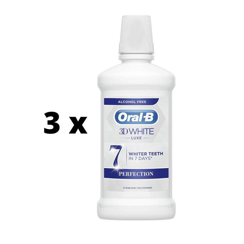 Burnos skalavimo skystis Oral-B 3D White Luxe Perfection, 500ml x 3 vnt. pakuotė kaina ir informacija | Dantų šepetėliai, pastos | pigu.lt