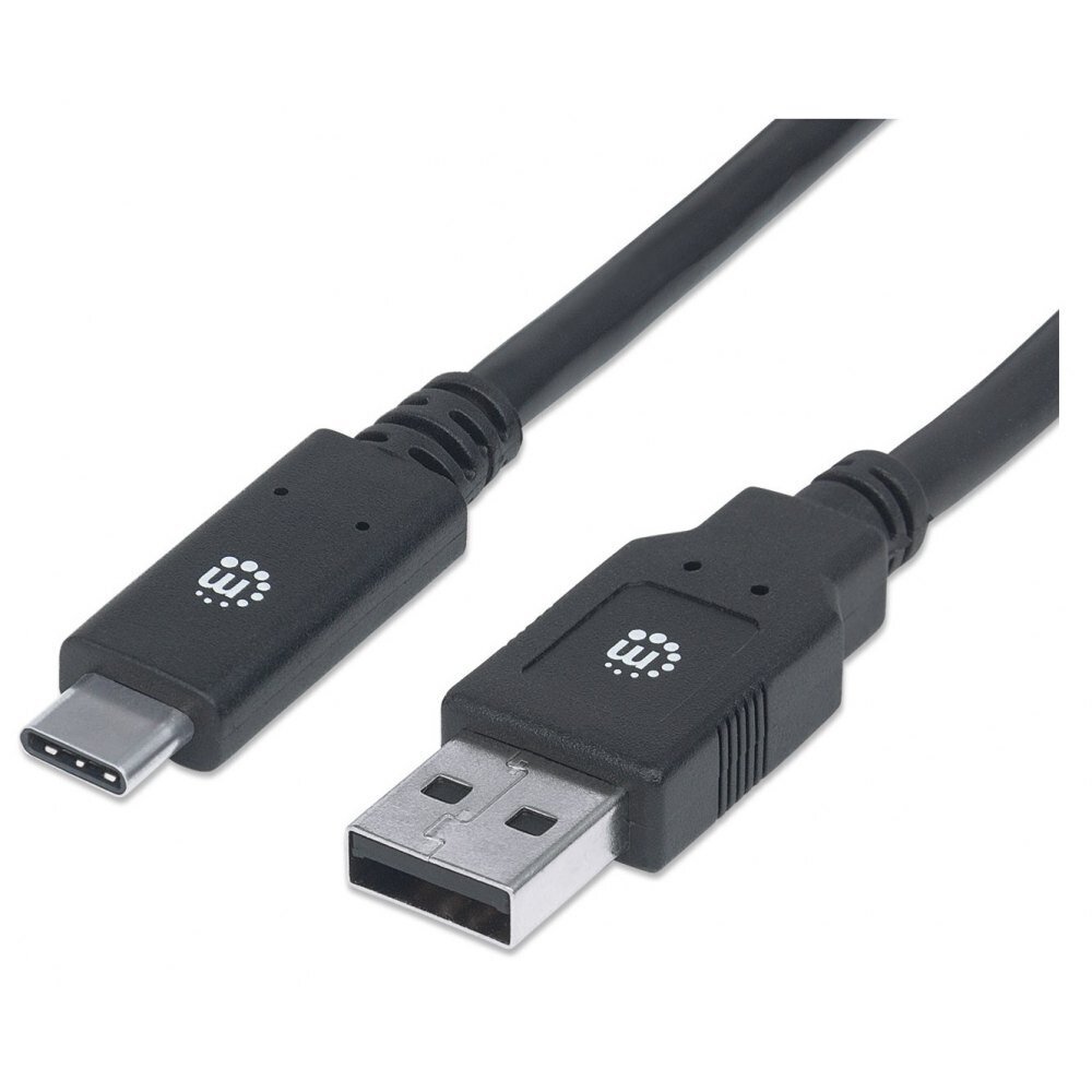 Kabelis Manhattan USB 3.2 Gen1 Tipe-C / A 2m 5Gbps 60W 3A m/m juodas kaina ir informacija | Laidai telefonams | pigu.lt