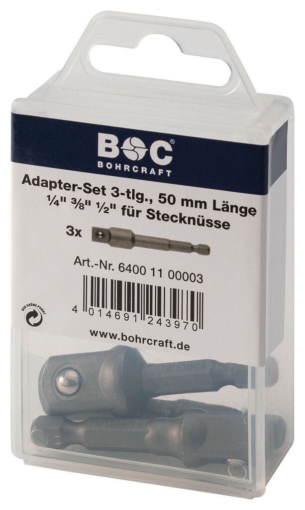 Adapterių rinkinys 1/4" / 3/8" / 1/2" x 50 mm Bohrcraft kaina ir informacija | Mechaniniai įrankiai | pigu.lt