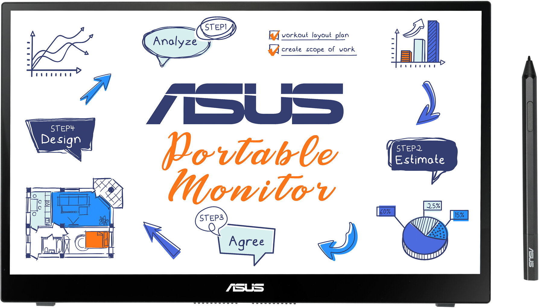 Asus ZenScreen Ink MB14AHD цена и информация | Monitoriai | pigu.lt