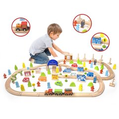 Набор деревянных железнодорожных путей, 110 деталей цена и информация | Игрушки для мальчиков | pigu.lt