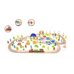 Medinių traukinių bėgių rinkinys, 110 elementų kaina ir informacija | Žaislai berniukams | pigu.lt