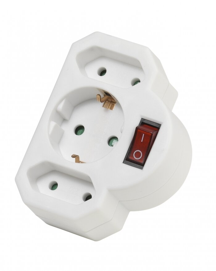 Adapteris VIVANCO Schuko adapter with switch kaina ir informacija | Adapteriai, USB šakotuvai | pigu.lt