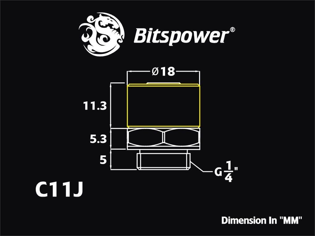 BitsPower straight connector 1/4 "for 11/8 mm hose - Black mat (BP-MBWP-C11J) kaina ir informacija | Aušinimas vandeniu - aksesuarai | pigu.lt