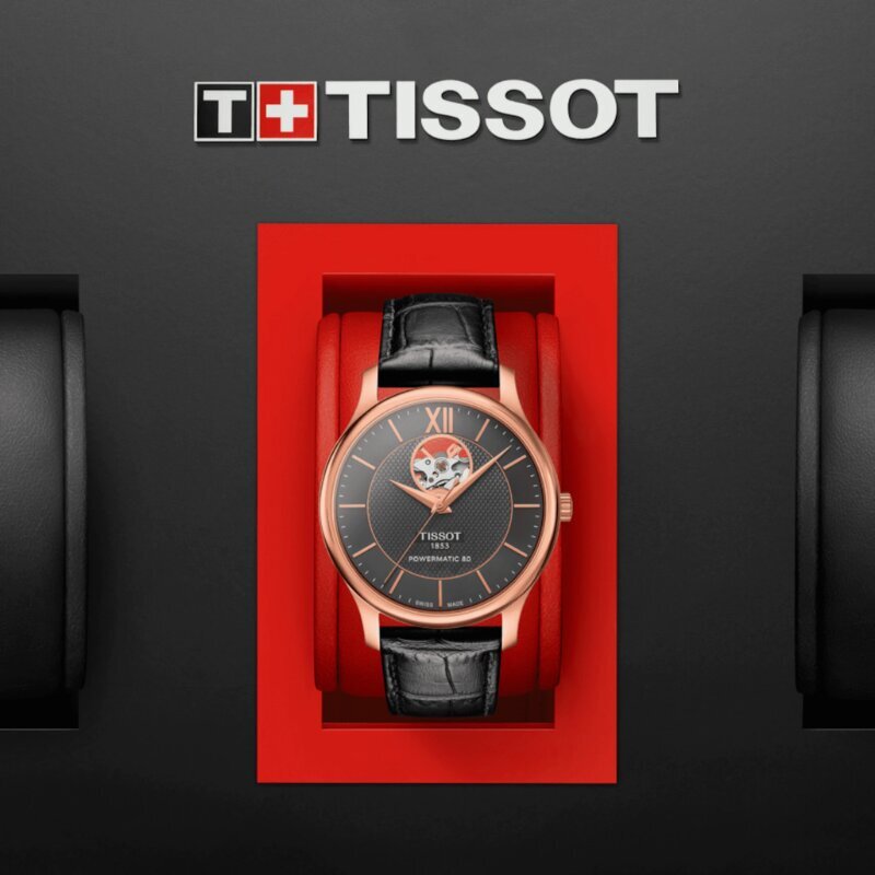 Vyriškas laikrodis Tissot Tradition Powermatic 80 open Heart T063.907.36.068.00 kaina ir informacija | Vyriški laikrodžiai | pigu.lt