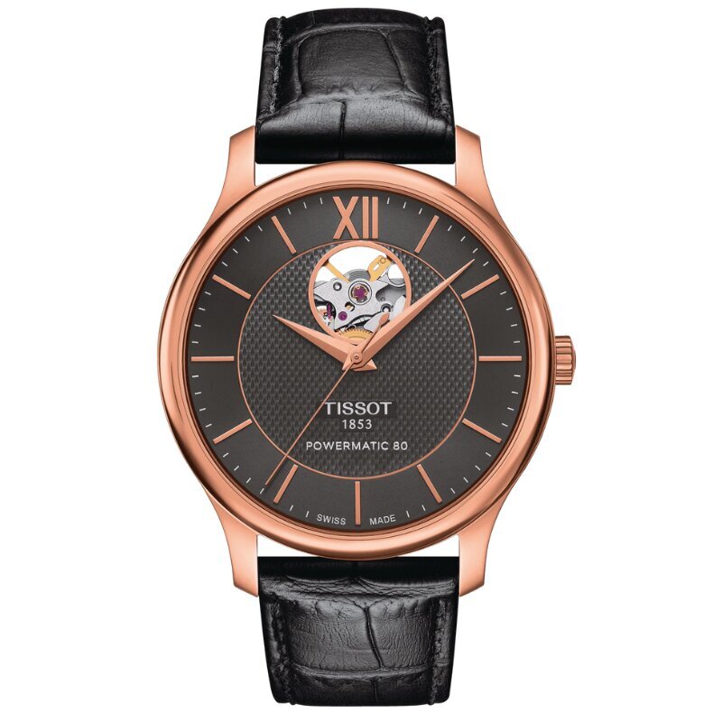 Vyriškas laikrodis Tissot Tradition Powermatic 80 open Heart T063.907.36.068.00 kaina ir informacija | Vyriški laikrodžiai | pigu.lt