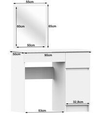 Kosmetinis staliukas su veidrodžiu 50x60 cm, tamsiai ruda/balta kaina ir informacija | Kosmetiniai staliukai | pigu.lt