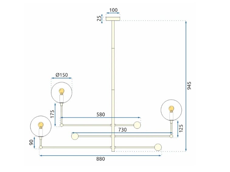 Pakabinamas šviestuvas Auksinės stiklo sferos 3 vnt APP918-3CP kaina ir informacija | Pakabinami šviestuvai | pigu.lt