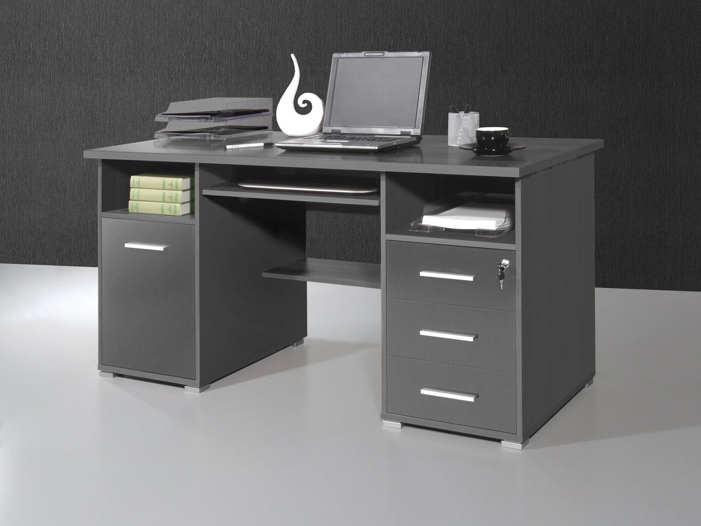 Rašomasis stalas Desk 144, tamsiai pilka kaina ir informacija | Kompiuteriniai, rašomieji stalai | pigu.lt