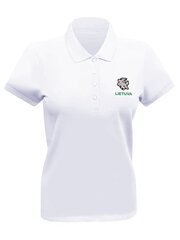 Moteriški balti polo marškinėliai su stil Vyčio antsiuvu kaina ir informacija | Lietuviška sirgalių atributika | pigu.lt